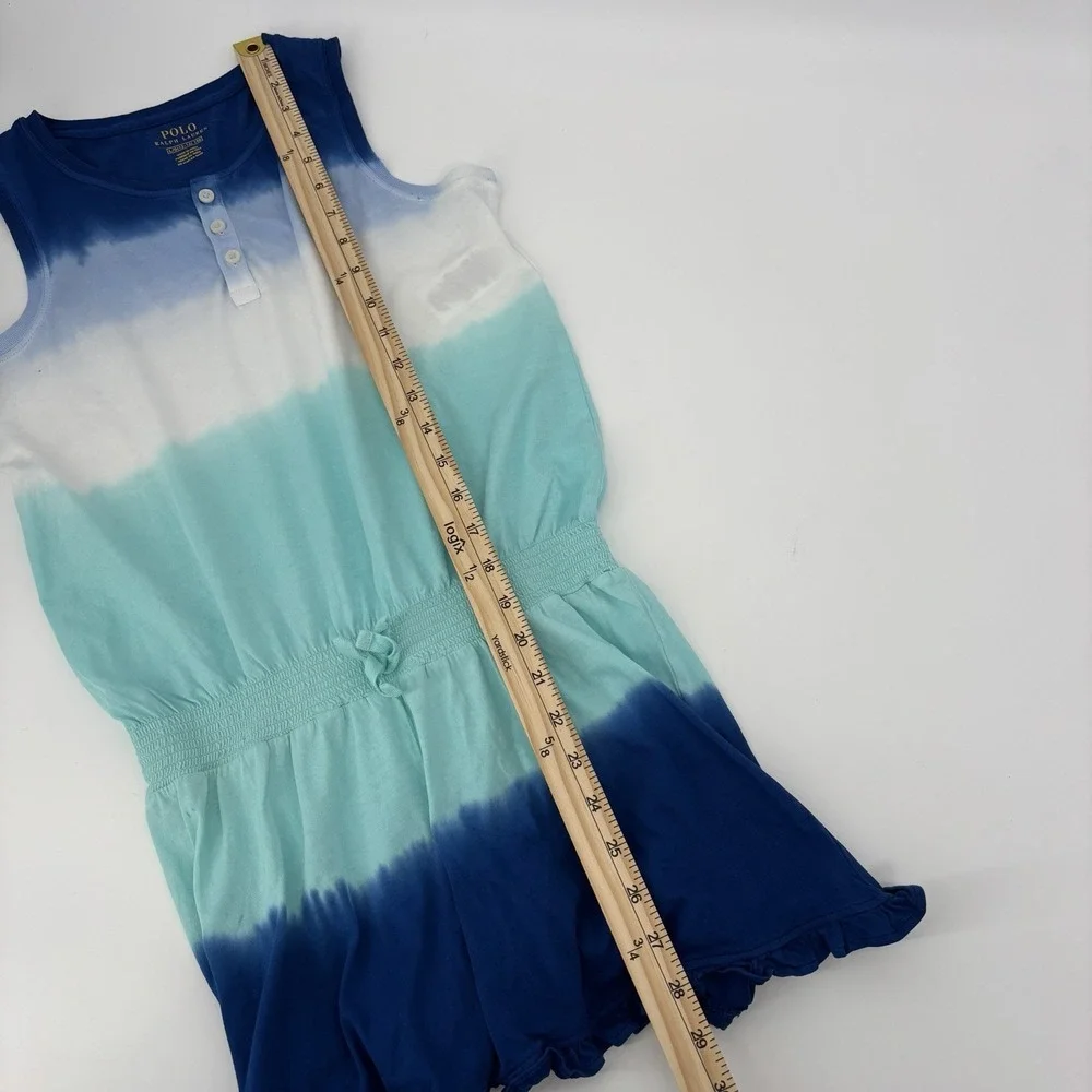 Polo Ralph Lauren Girls Blue Multicolor Ombre Jersey Romper Large (12-14)‎